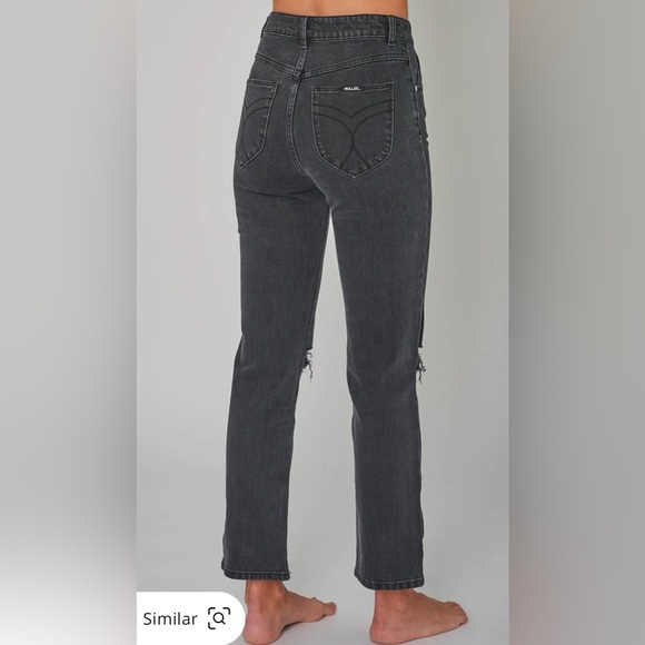 NWT Rollas High Rise Original Straight Brad Black Worn Jeans size 27 - Picture 2 of 11